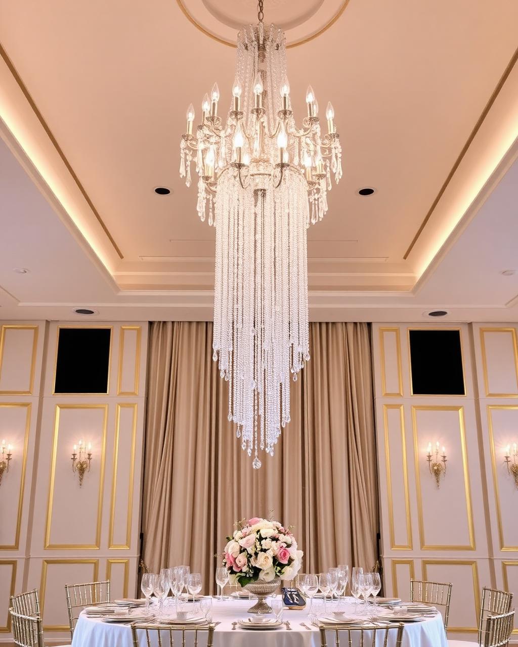 Crystal chandelier above table
