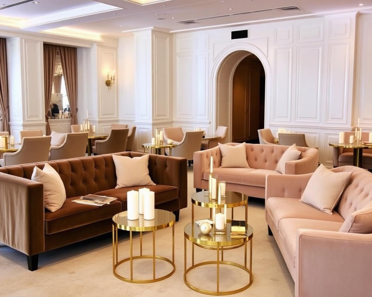 Luxury lounge area with velvet sofas